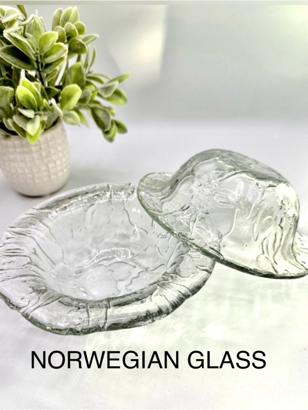 2 Magnor Glasswerks Norwegian Thick Ice Glass Bowls. Vintage.